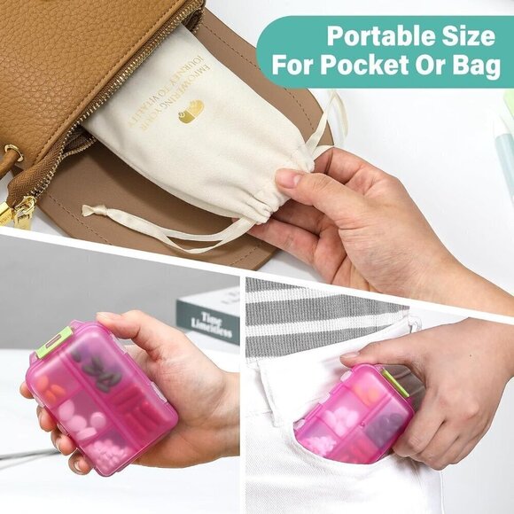 Travel Pill Organizer w Labels & 1 Drawstring Pouch (PINK) / BRAND NEW SEALED. - Picture 4 of 10